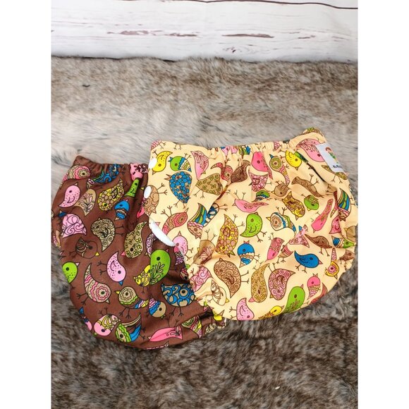Reusable Kawaii Baby Cloth Diapers With Bird Print Adjustable Snaps 2-Pack Eco-F - Picture 2 of 9